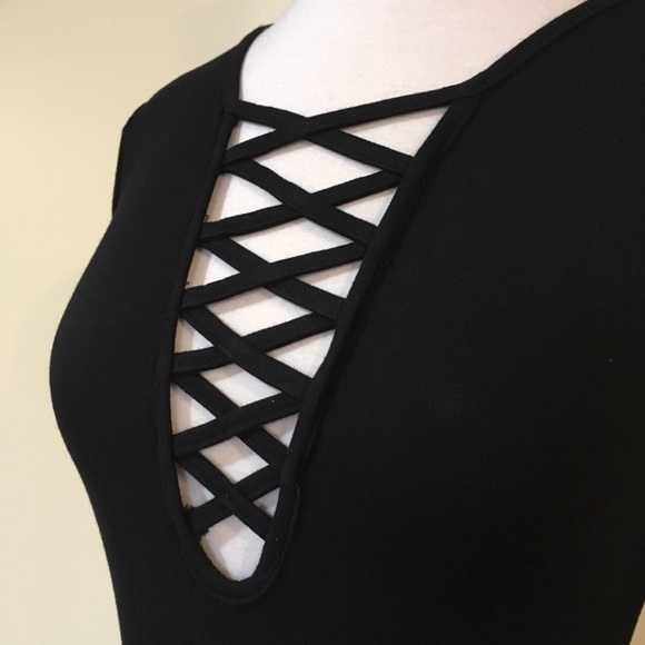 Strappy Criss Cross Plunging Neck Side Slit Dress - Picture 4 of 6